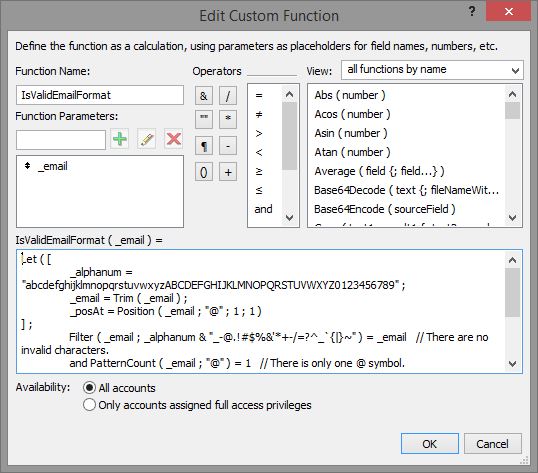 FilemMaker Email Validation